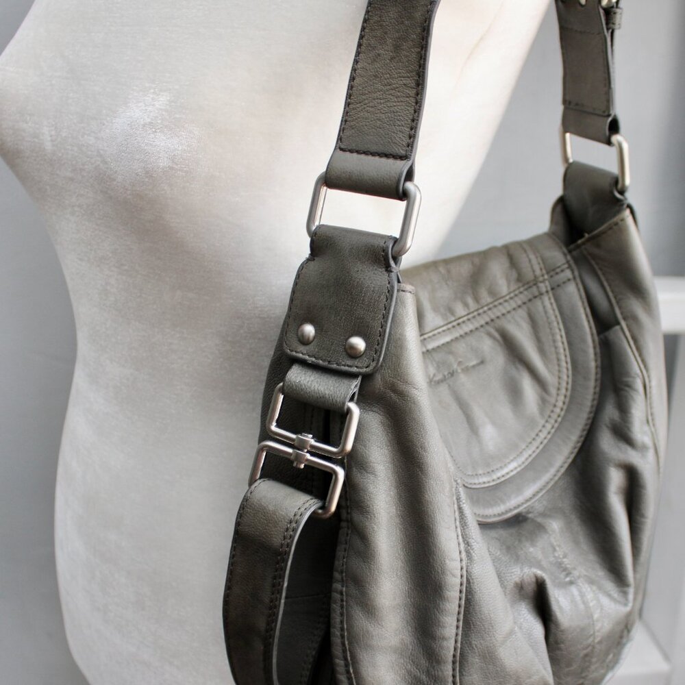 Kenneth Cole New York VTG  Y2K Gray Leather Satchel Shoulder Purse Crossbody Bag - Picture 8 of 13
